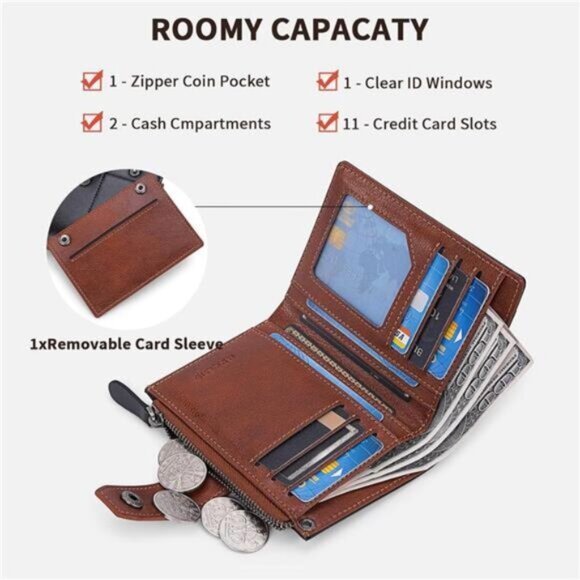 Womens Wallet Small, Card Holder Black Brown - Picture 4 of 7